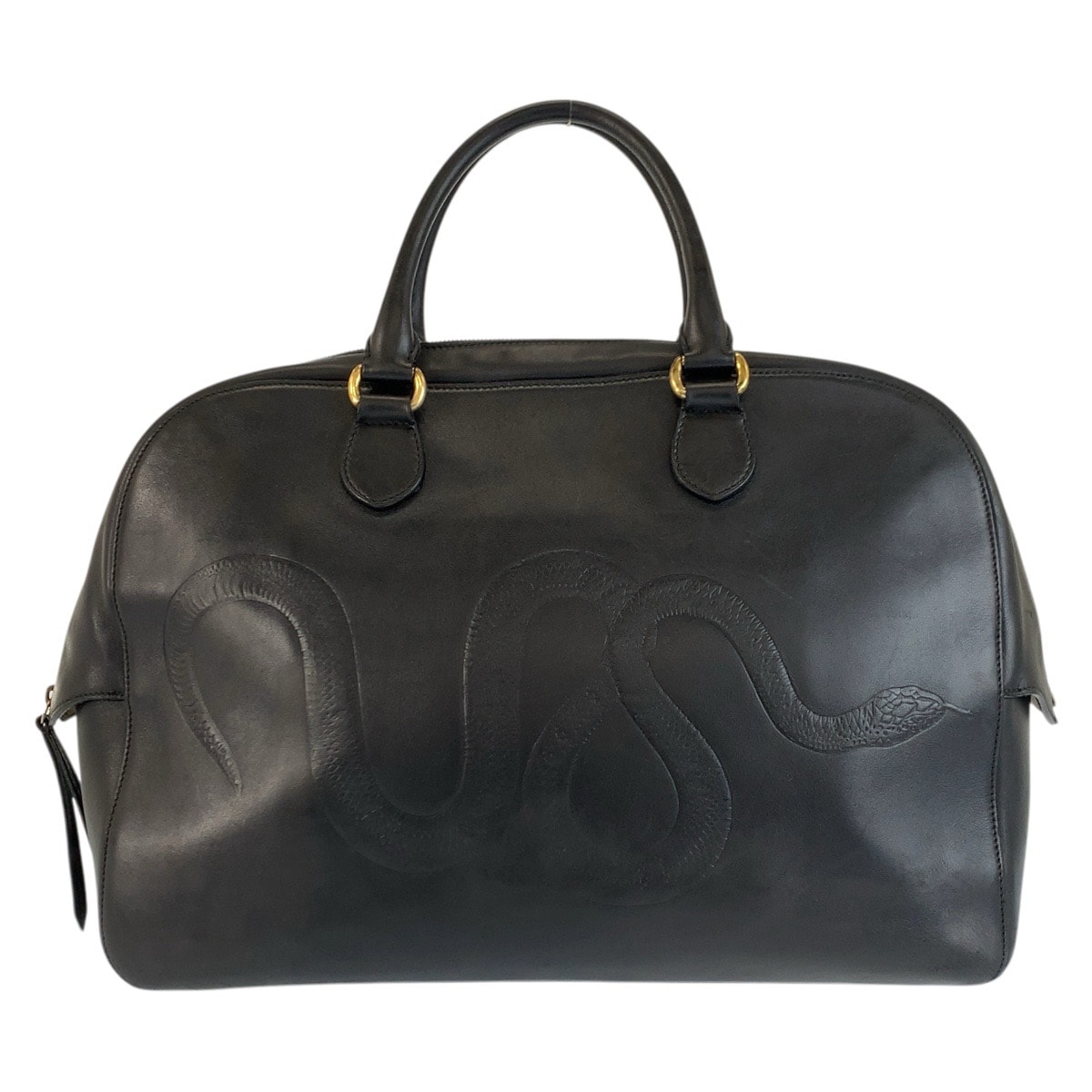 美品 GUCCI グッチ スネーク ブラック 黒 ゴールド金具 レザー ボストンバッグ ハンドバッグ 602005 【中古】