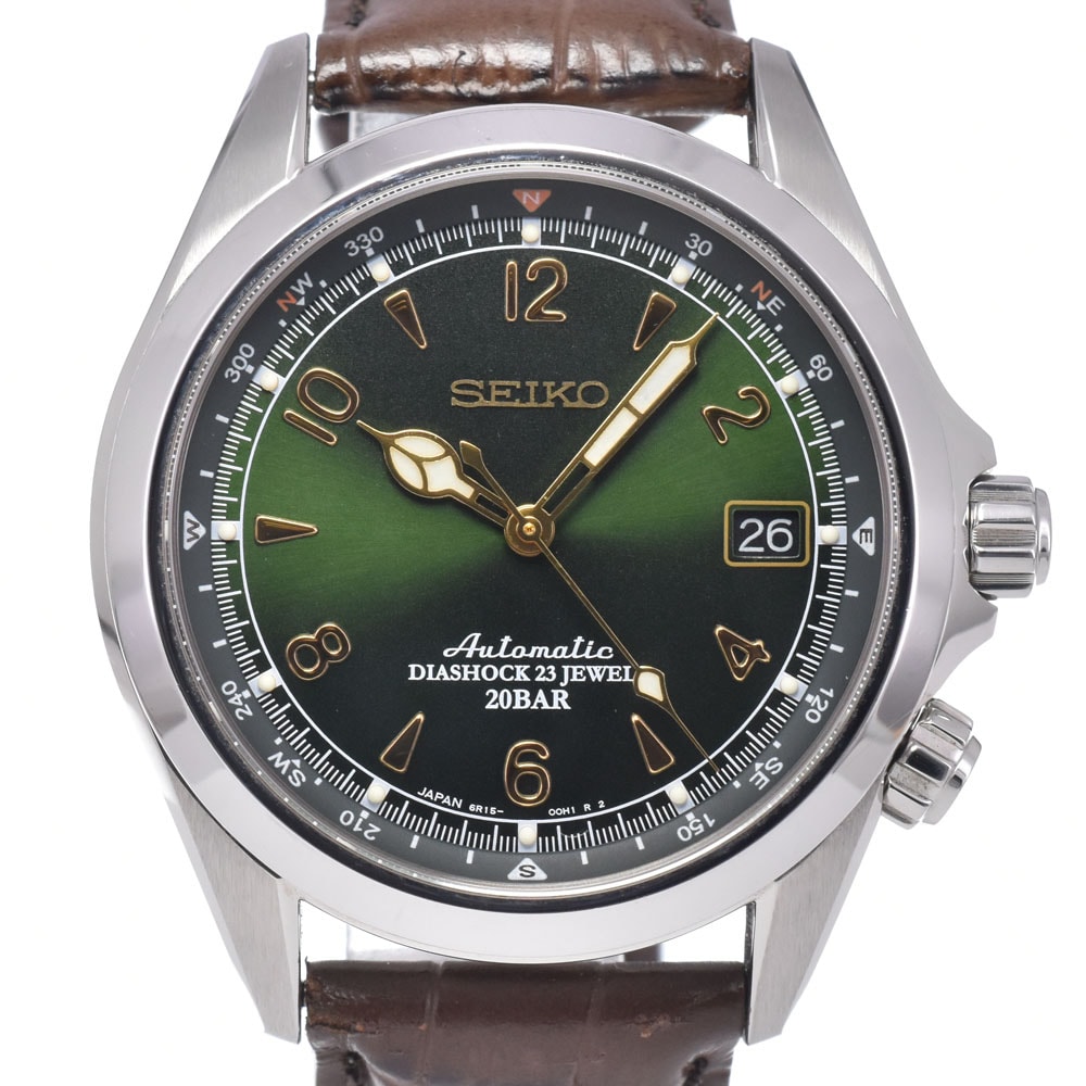 セイコー SEIKO SARB017/6R15-00E1 メカニカル アルピニスト デイト グリーン 自動巻き メンズ 良品 箱・保証書付き 腕時計 Q#149365