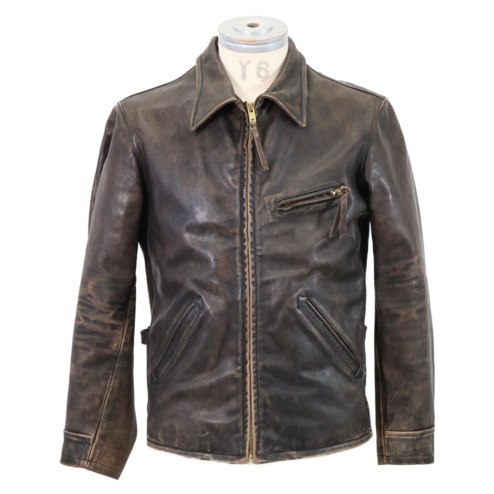 ダブルアールエル 【美品/国内正規】782839937001 チェックライニング バックロゴ ヴィンテージ加工 フルグレイン カウハイド レザー XS/TP