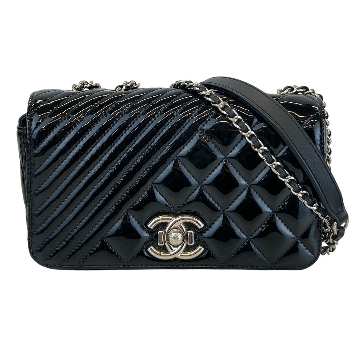 CHANEL シャネル ココボーイ COCO Boy ボーイシャネル チェーンショルダーバッグ 肩掛け 斜め掛け ショルダーバッグ パテントレザー ブラック レディース【中古】
