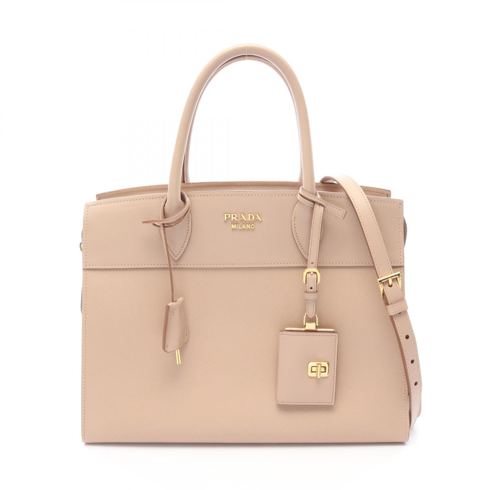 プラダ PRADA エスプラナード SAFFIANO + CITY C 2WAY ハンドバッグ バッグ レザー レディース ベージュ系 1BA047 【中古】