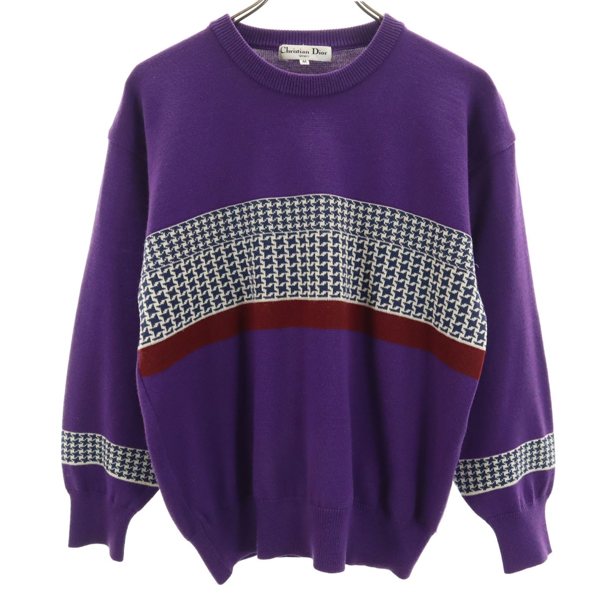 Christian Dior SPORTS クリスチャンディオールスポーツ 90s オールド ハウンドトゥース柄 長袖 ニット M パープル セーター 千鳥格子