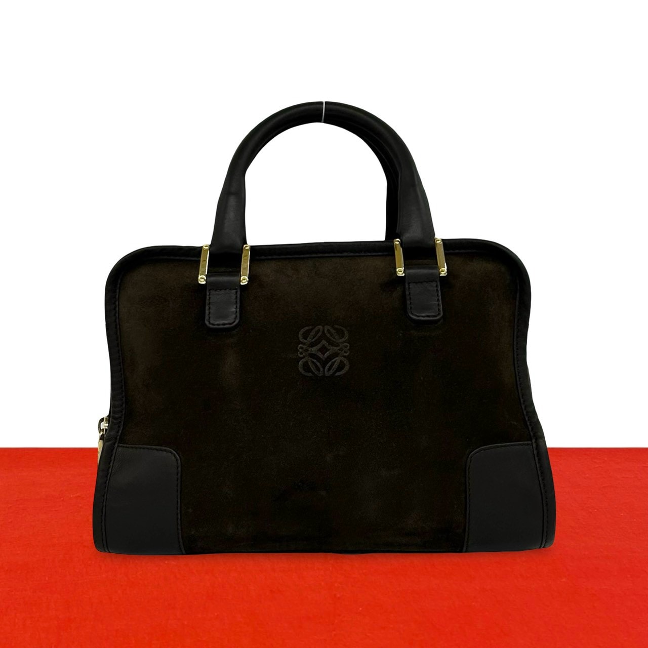 LOEWE ロエベ アマソナ 28 アナグラム スウェード レザー ハンドバッグ ブラウン
 20903