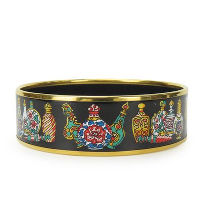 【中古】 エルメス バングル エマイユ メタル 七宝焼き ブラック マルチカラー ゴールド金具 メッキ アクセサリー ボトル柄 レディース 女性 HERMES