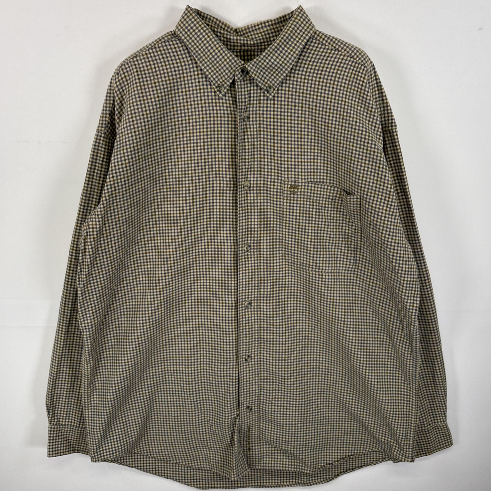 古着 ティンバーランド Timberland 長袖シャツ ボタンダウンシャツ ワンポイント ロゴ 刺繍 胸ポケ XL カーキ系 チェック メンズ