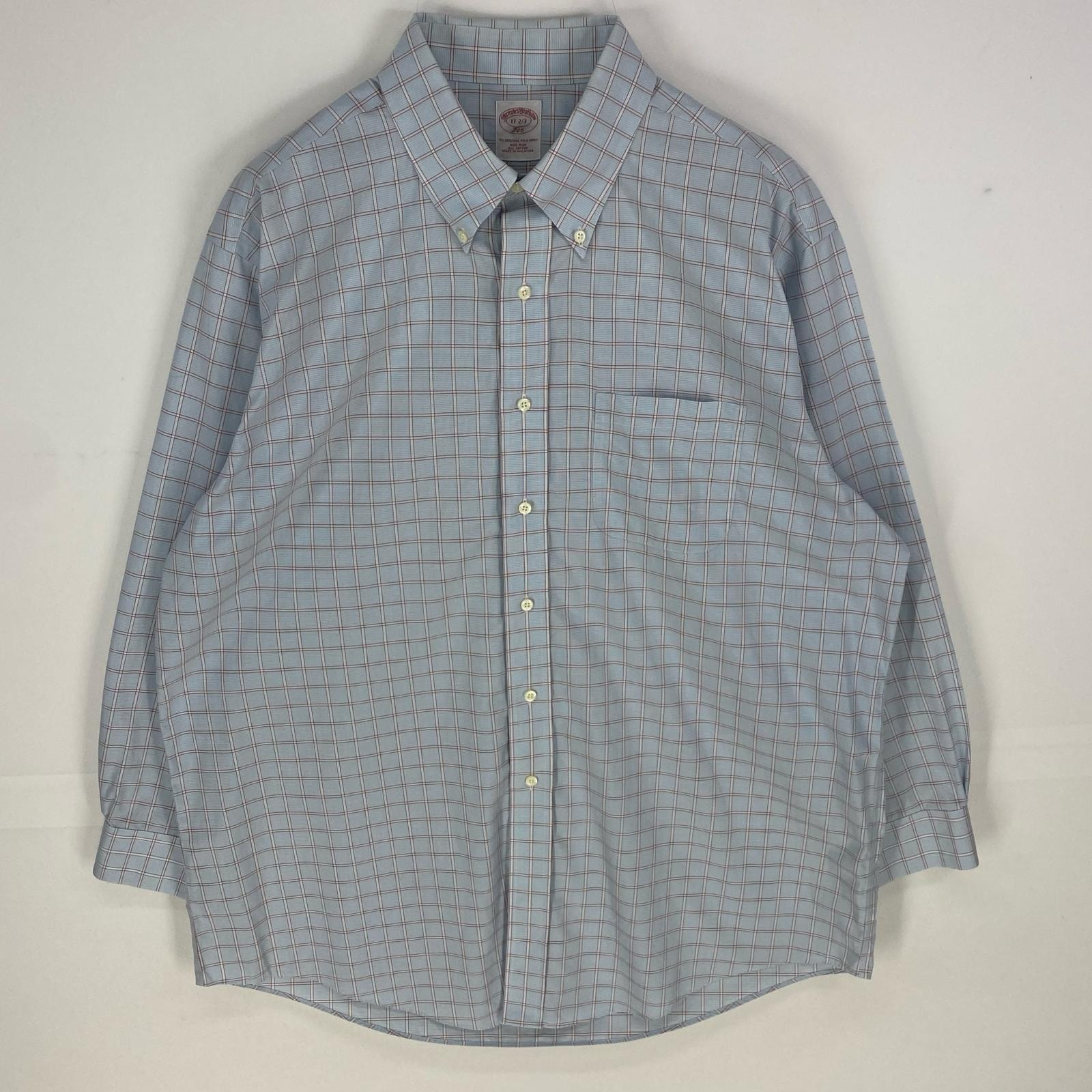古着 ブルックスブラザーズ Brooks Brothers 長袖シャツ 胸ポケット ノンアイロン 346 ボタンダウン 17  水色系 チェック メンズ