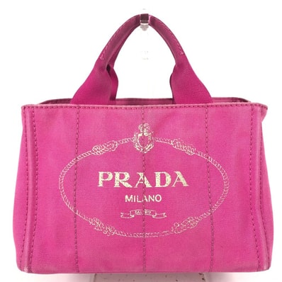 プラダ PRADA カナパ ロゴ カバン トートバッグ ハンドバッグ コットン ピンク
