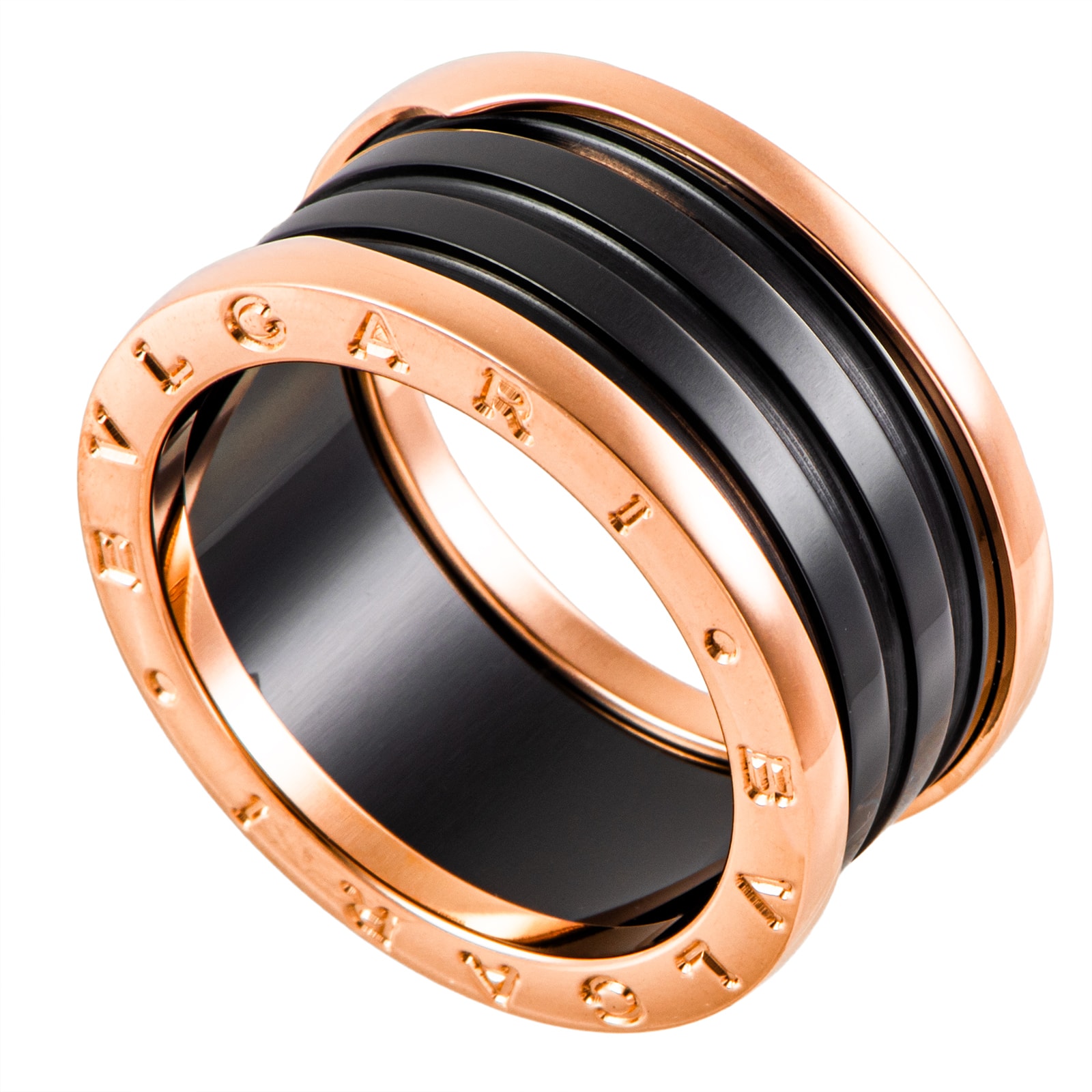 BVLGARI ブルガリ ビー・ゼロワン 4バンド リング 21号 K18PG セラミック ピンク ブラック【中古】