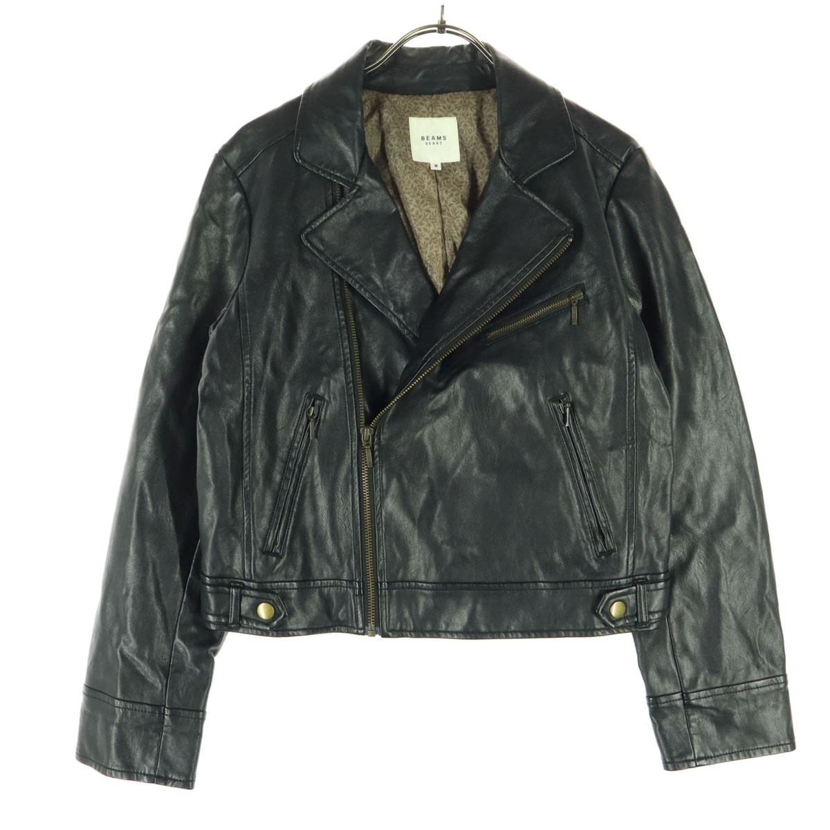 BEAMS HEART ビームスハート 長袖 フェイクレザー ダブルライダースジャケット M ブラック