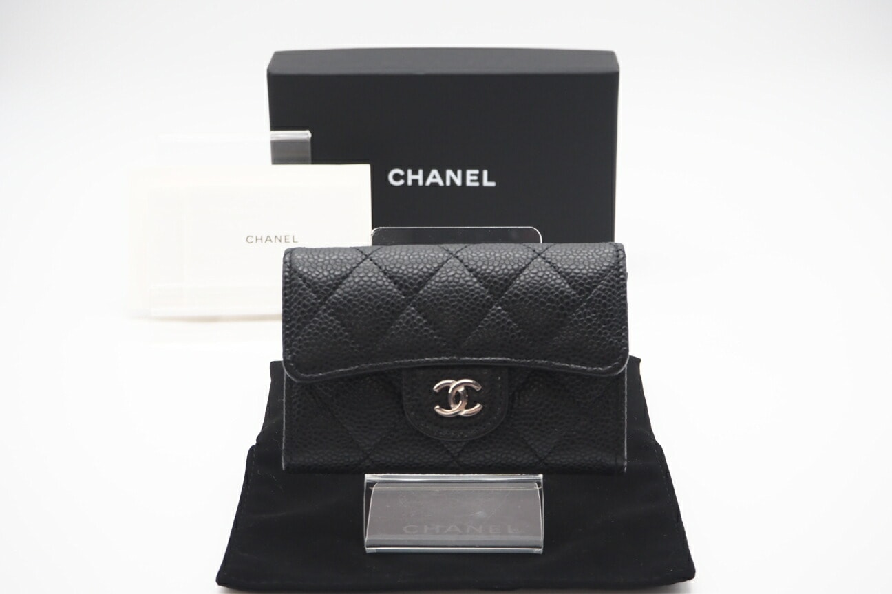 美品 CHANEL シャネル キャビアスキン クラシック フラップ カード ケース AP0214 カードケース ブラック グレインカーフレザー レディース