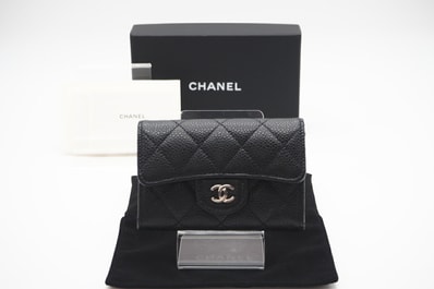 美品 CHANEL シャネル キャビアスキン クラシック フラップ カード ケース AP0214 カードケース ブラック グレインカーフレザー レディース