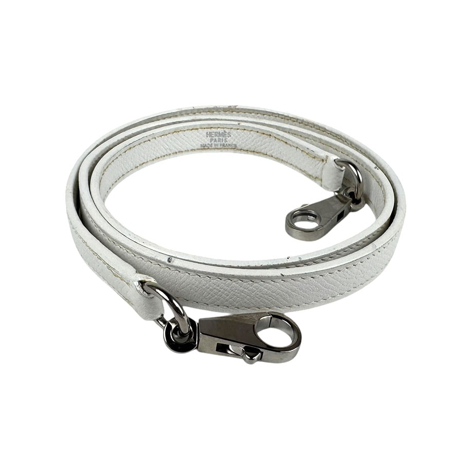 エルメス HERMES ショルダーストラップ ボリード用 ケリー用 ヴォーエプソン ホワイト シルバー ユニセックス【中古】 z3853