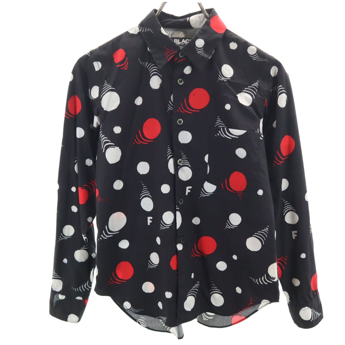 BLACK COMME des GARCONS ブラックコムデギャルソン 2017年 日本製 総柄 長袖 コットンシャツ XS ブラック