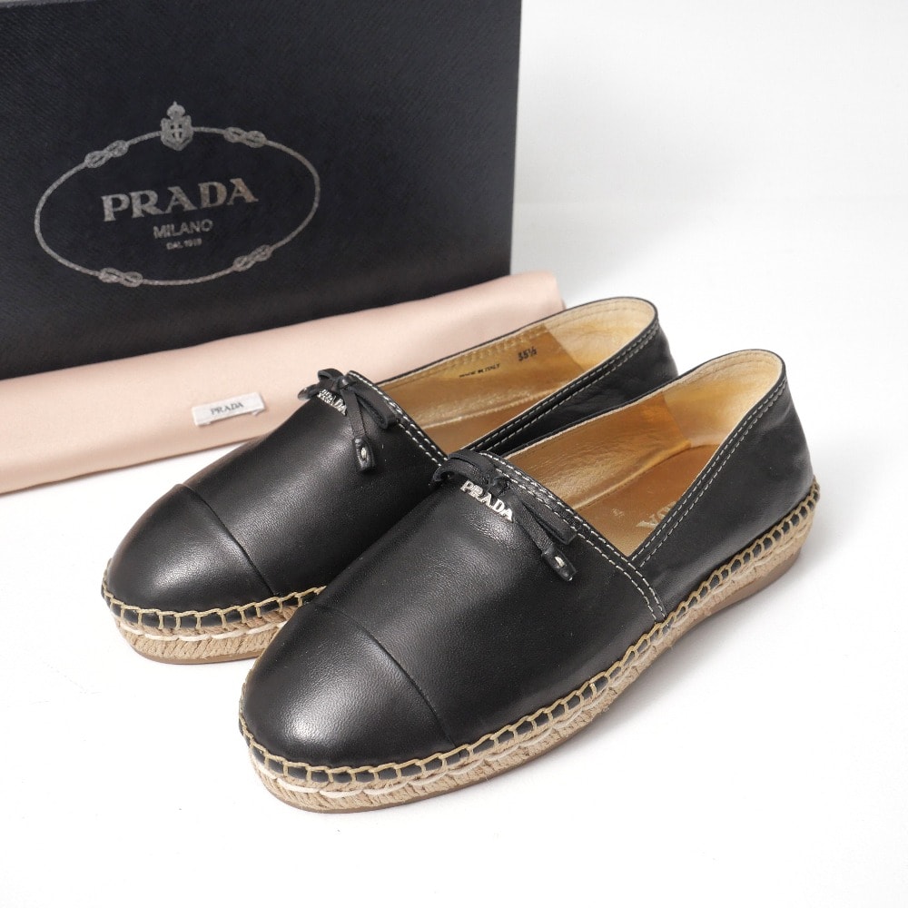 ■未使用品■PRADA プラダ スリッポン サイズ35.5 ラムナッパレザー エスパドリーユ 靴 イタリア製 20260618/RA9812
