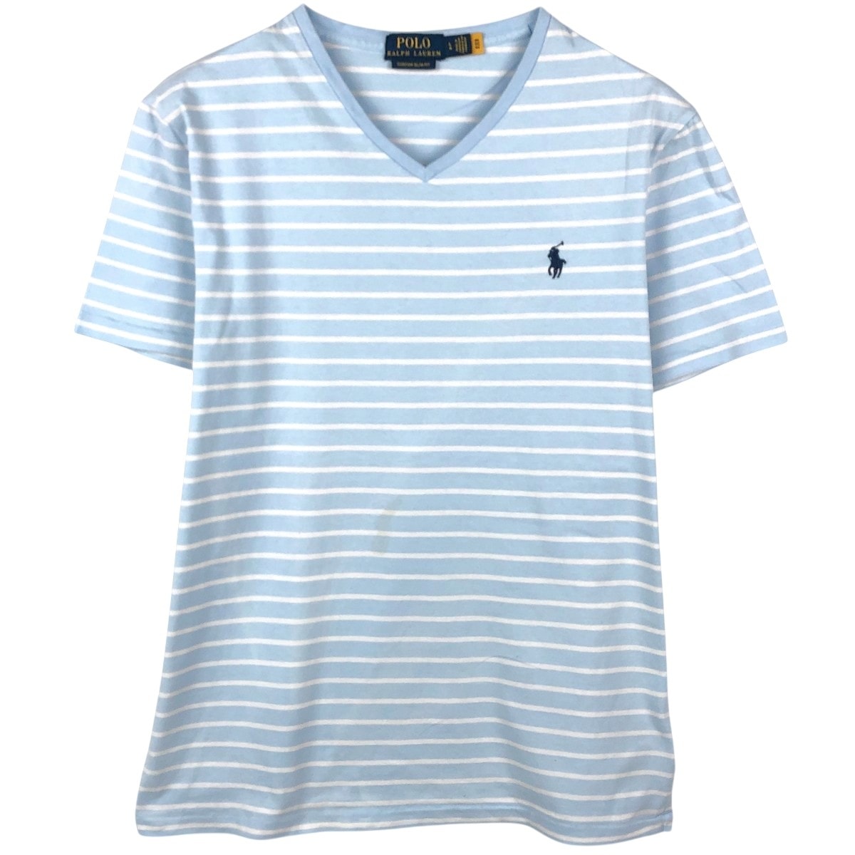 古着 ラルフローレン Ralph Lauren POLO RALPH LAUREN CUSTOM SLIM FIT Vネック 半袖 ボーダーTシャツ メンズL相当/eaa658287