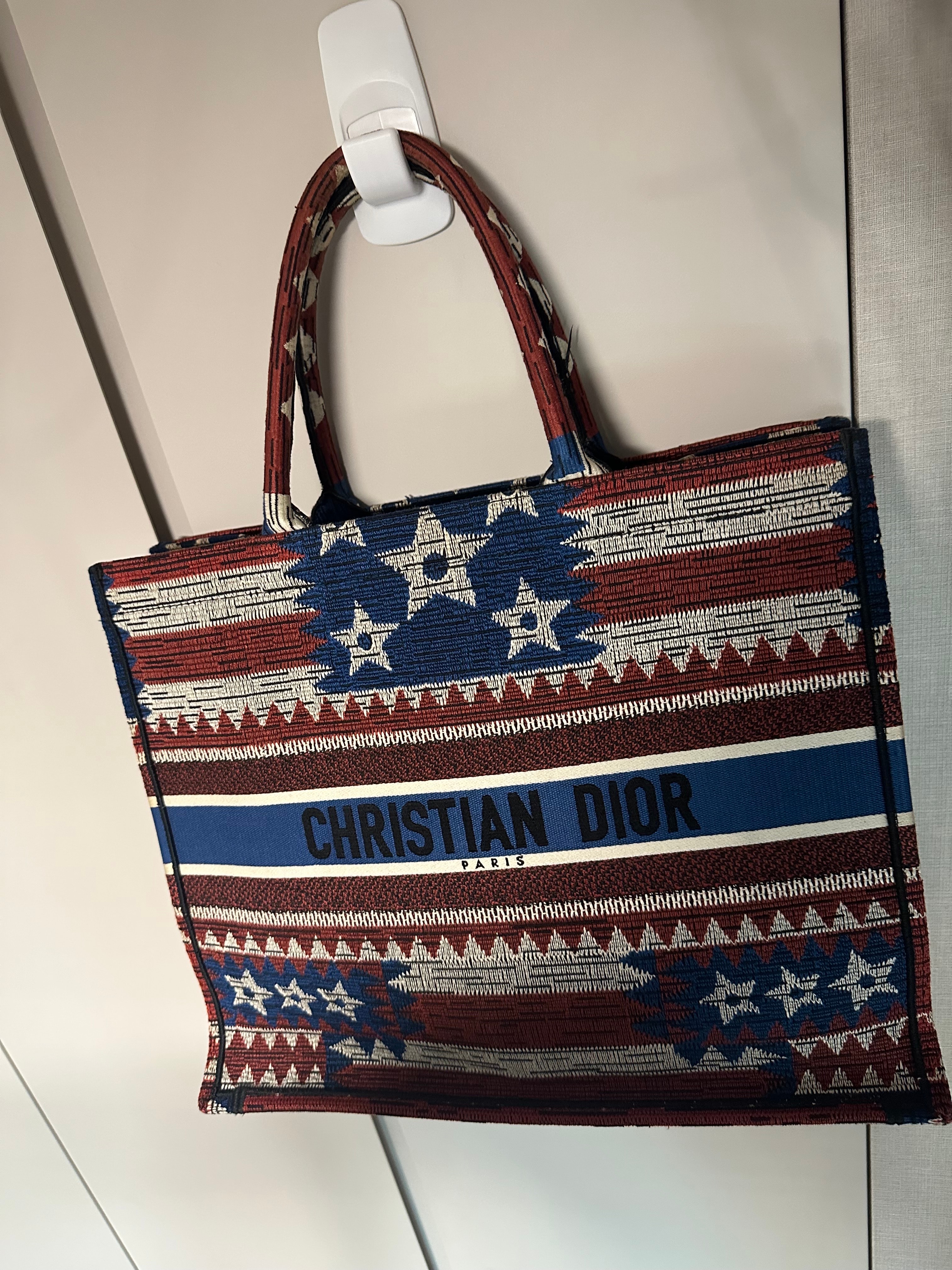 Dior Book Tote Large Bag Oblique Embroidery "Ecru/Blue"