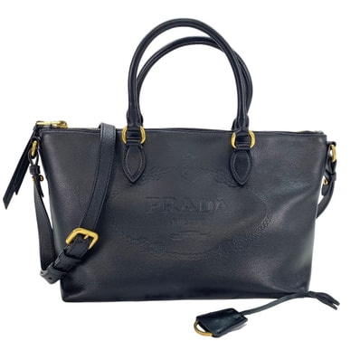 プラダ PRADA 2WAY, ロゴエンボス ハンドバッグ レザー【中古】