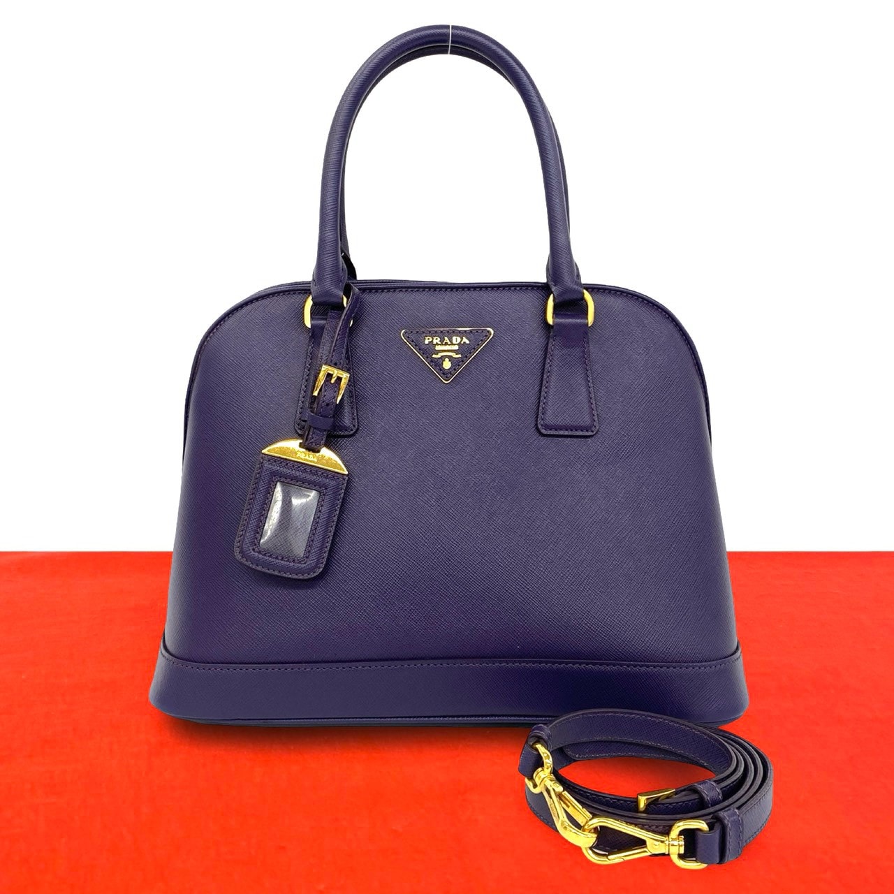 PRADA プラダ 三角ロゴ 金具 レザー ショルダーバッグ パープル
 38142