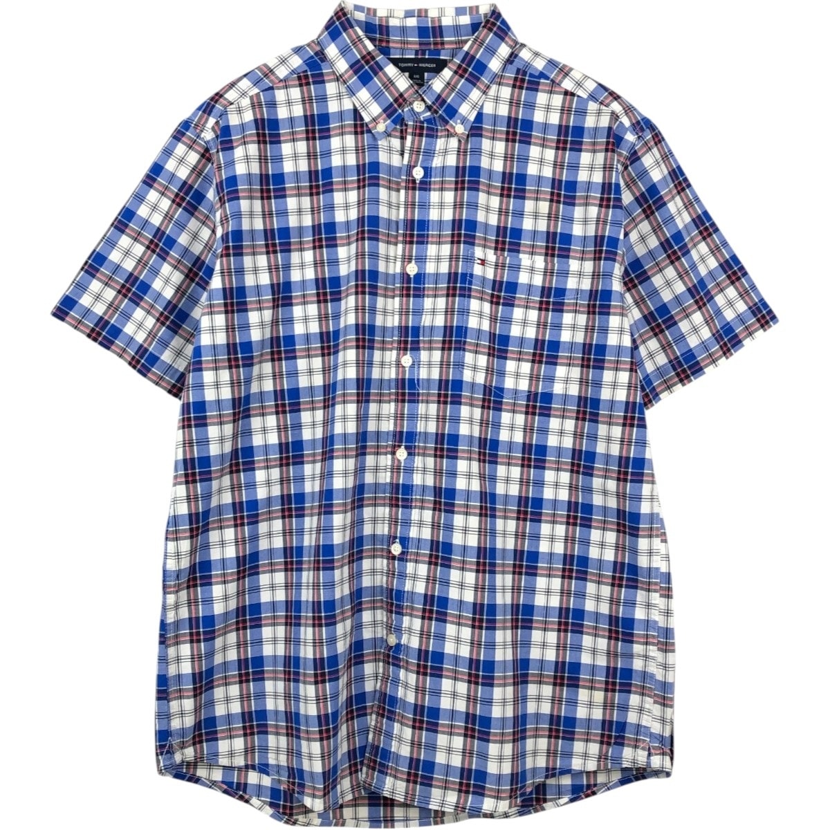古着 トミーヒルフィガー TOMMY HILFIGER 半袖 ボタンダウンチェックシャツ メンズL相当/eaa668728
