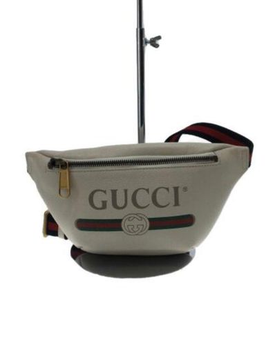 GUCCI Vintage Logo Print Leather Small Belt Bag "White"