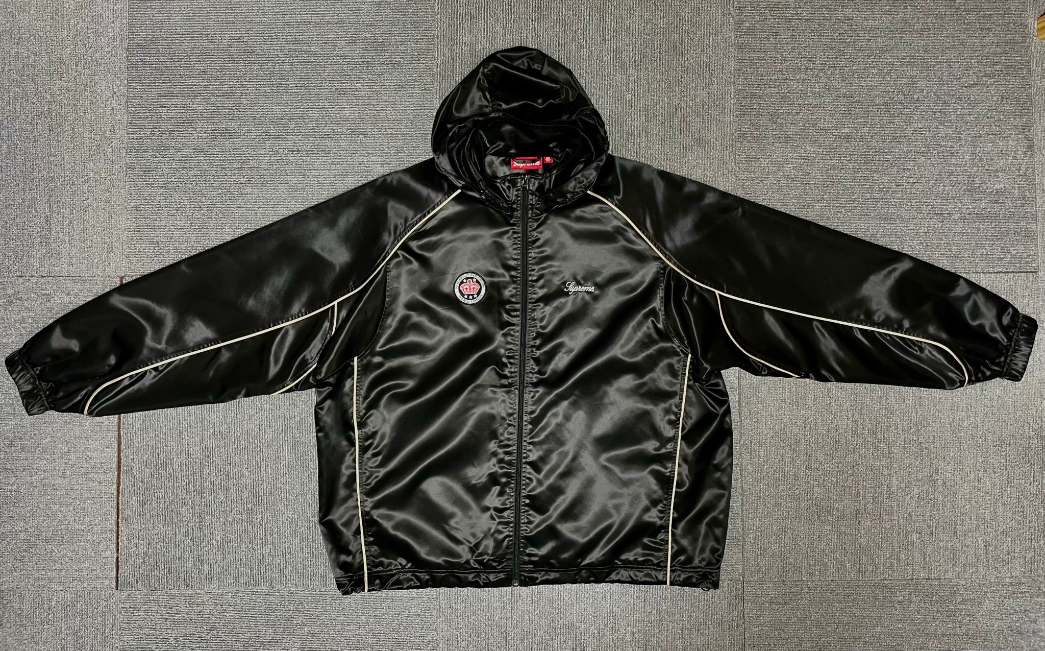 Supreme Satin Hooded Track Jacket "Black"