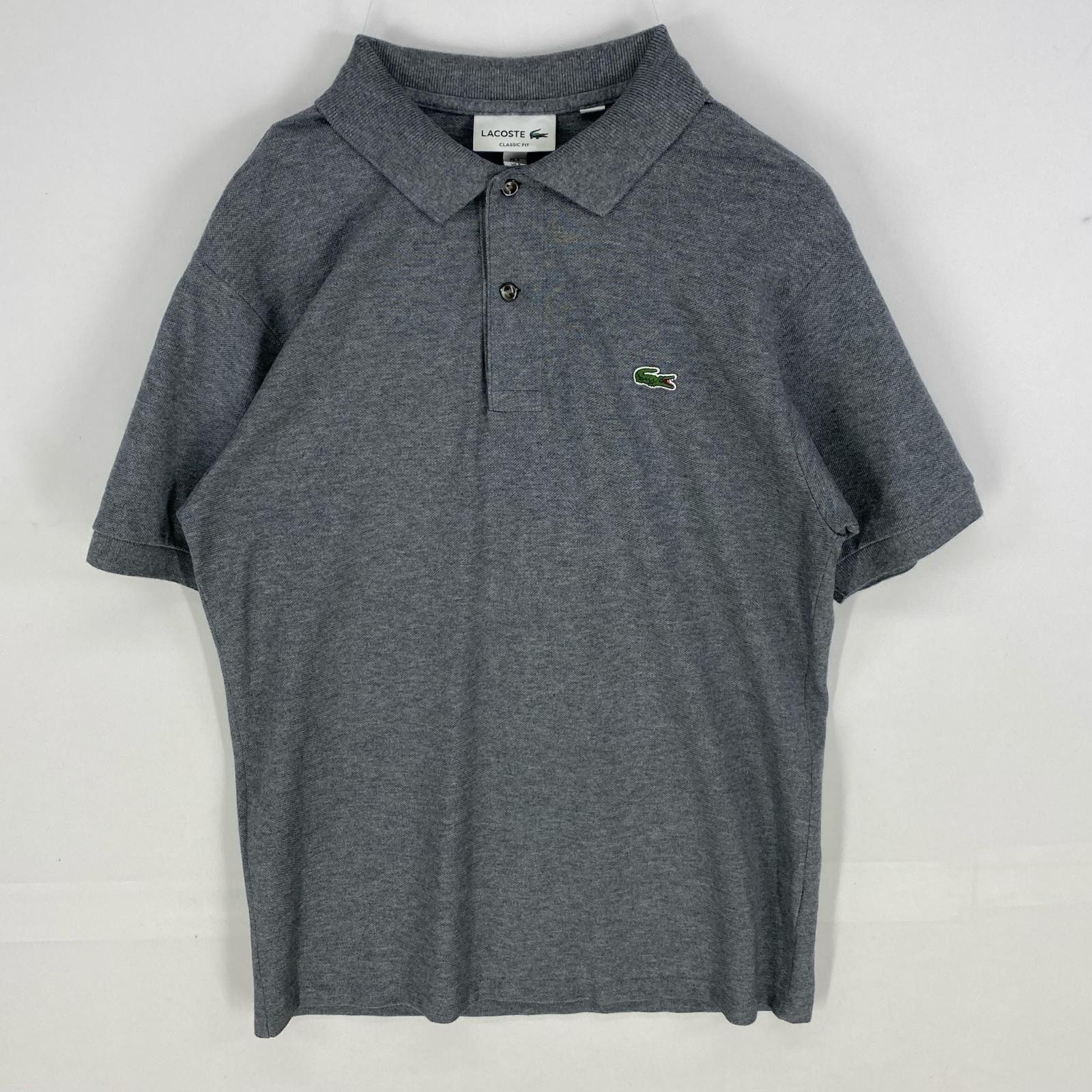 古着 ラコステ LACOSTE 半袖シャツ ワッペン ワンポイント ロゴ ハーフボタン ポロシャツ ショートスリーブ S  グレー系 メンズ