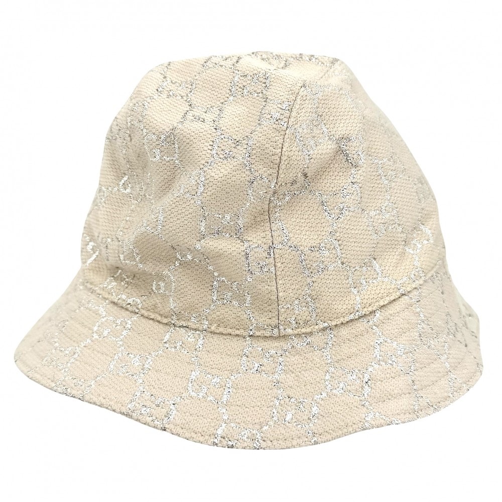 GUCCI グッチ ハット GGラメ バケットハット ファッションアイテム Mサイズ 総柄 帽子 631951 ウール  ナイロン  金属繊維  ベージュ  レディース 美品【中古品】