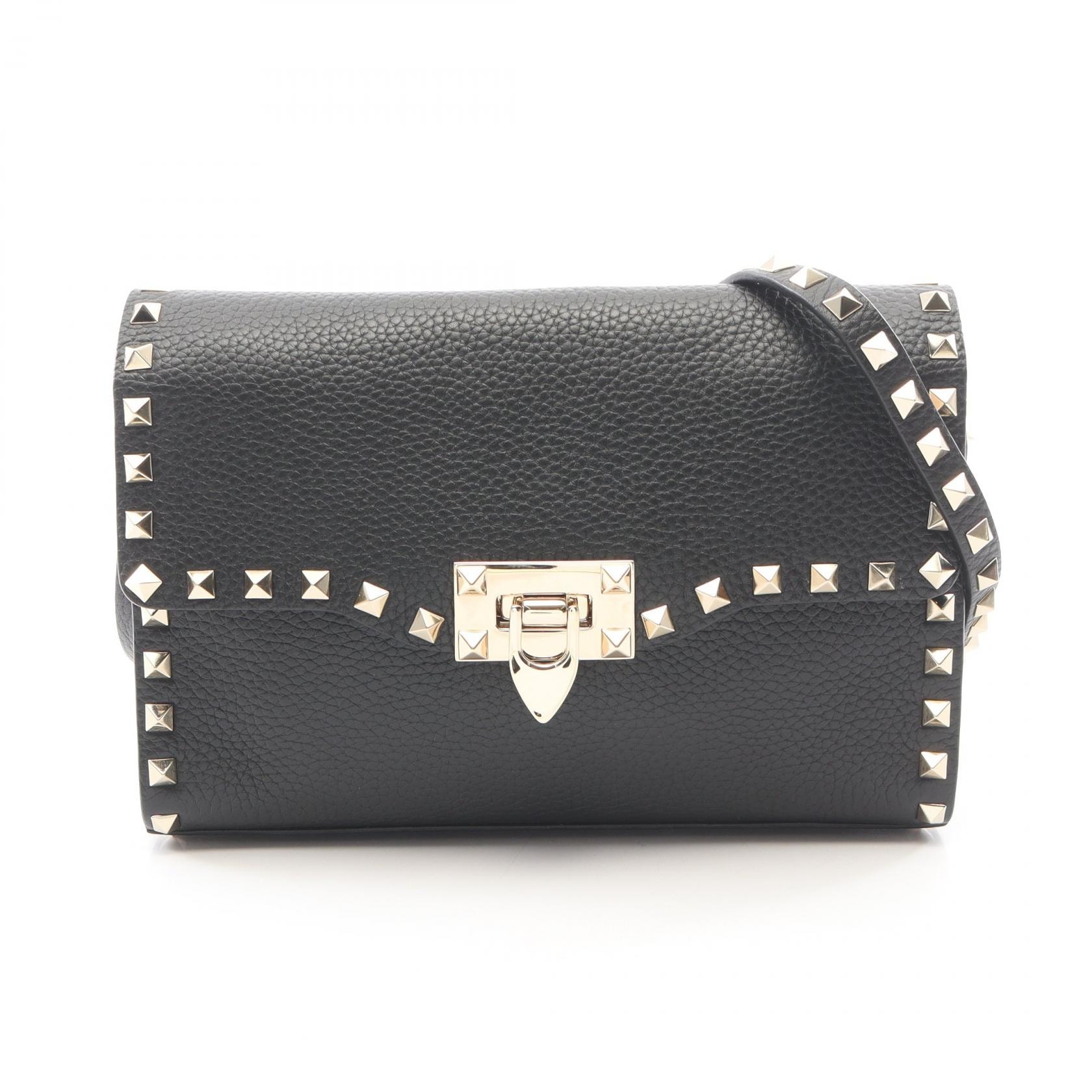 ヴァレンティノ・ガラヴァーニ Valentino Garavani ロックスタッズ スモール ショルダーバッグ バッグ レザー レディース ブラック系 7W2B0181VSF_0NO 【中古】