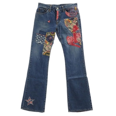 HYSTERIC GLAMOUR ヒステリックグラマー デニムパンツ 2AP-3202 Hysteric JEANS ヒステリックジーンズ パッチワーク フレア ジーンズ デニムパンツ インディゴブルー系 マルチカラー系 S【中古】