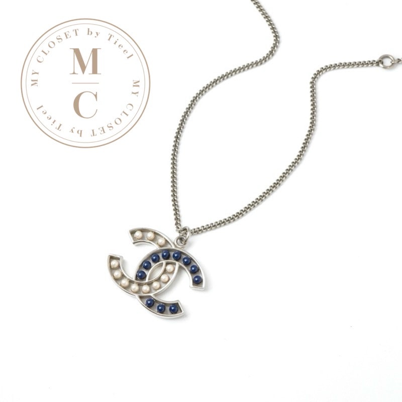 シャネル CHANEL ネックレス ペンダント GP シルバー ネイビー ココマーク パール