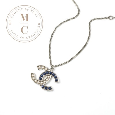 シャネル CHANEL ネックレス ペンダント GP シルバー ネイビー ココマーク パール