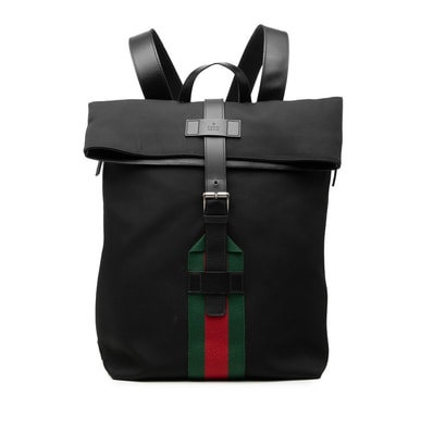 グッチ シェリーライン リュック バックパック 337075 ブラック マルチカラー キャンバス レザー メンズ GUCCI 中古