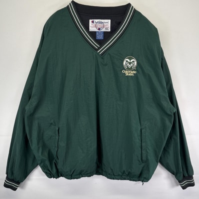 古着 90's/90年代 チャンピオン Champion ナイロンジャケット ナイロンプルオーバー ピステ 大きいサイズ Vネック チームロゴ 14041 グリーン メンズ