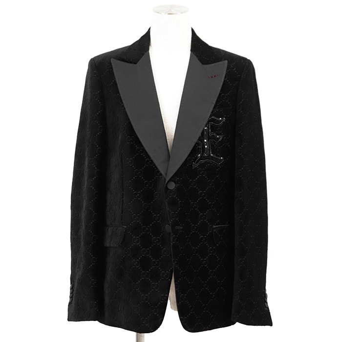 【オーダー品/新品同様】GUCCI グッチ テーラードジャケット サイズ 56 メンズ ベロア GGスプリーム アウター ハンガー・ガーメント付属 ブラック 黒 イタリア製