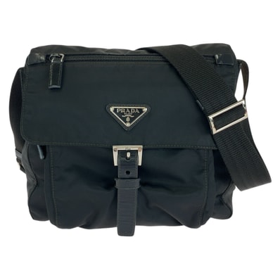 美品 PRADA プラダ テスート 三角ロゴプレート ブラック 黒 シルバー金具 ナイロン レザー/ ショルダーバッグ メッセンジャーバッグ 604721 【中古】