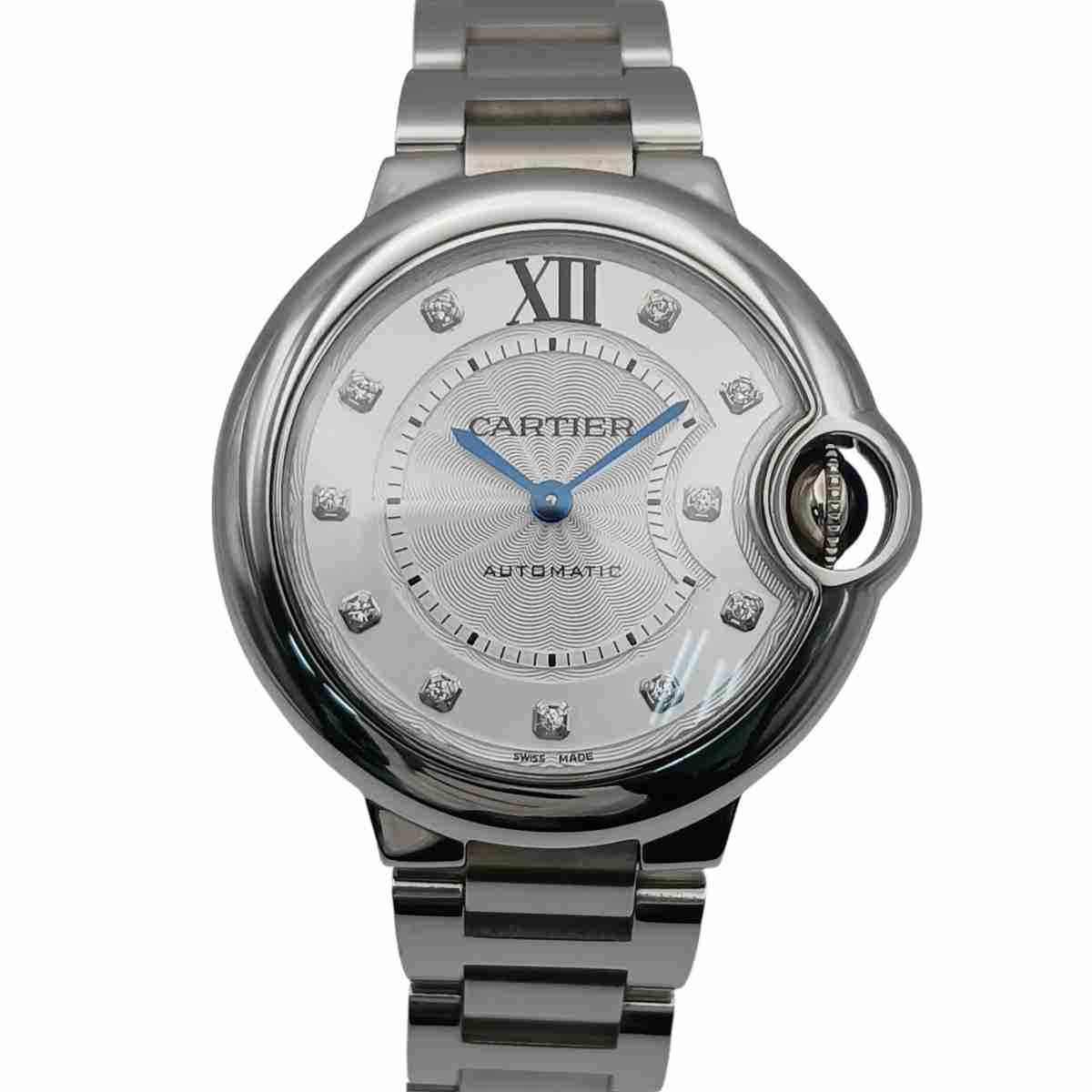 CARTIER カルティエ バロン ブルー ドゥ カルティエ ウォッチ 11P ダイヤモンド 33mm 自動巻き 腕時計 WE902074 ステンレススチール シルバー  レディース【中古】