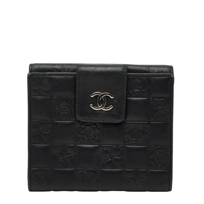 シャネル アイコン 二つ折り財布 A24212 ブラック レザー レディース CHANEL 【中古】