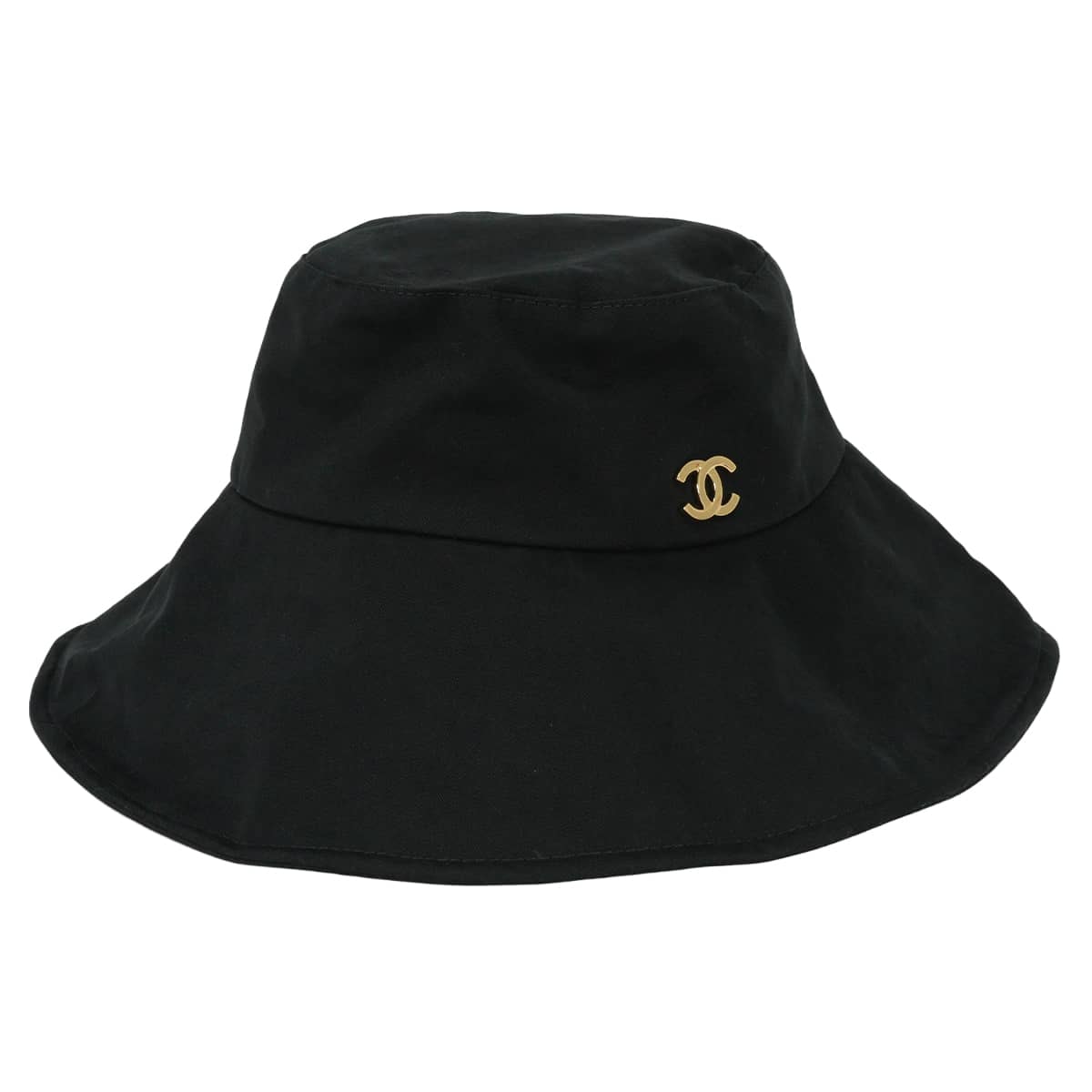 CHANEL シャネル ハット 帽子 ココビーチ ロゴ #L 黒 (ブラック) コットン ゴールド金具 AAB922 SAランク【中古】