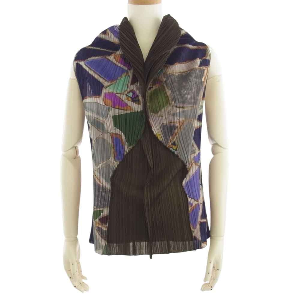 PLEATS PLEASE プリーツプリーズ イッセイミヤケ ワンピース PP33-JK734 2003年 ガラパゴス諸島 宝石 幾何学模様プリント 変形 プリーツ加工 ノースリーブトップス カットソー マルチカラー系 5【中古】