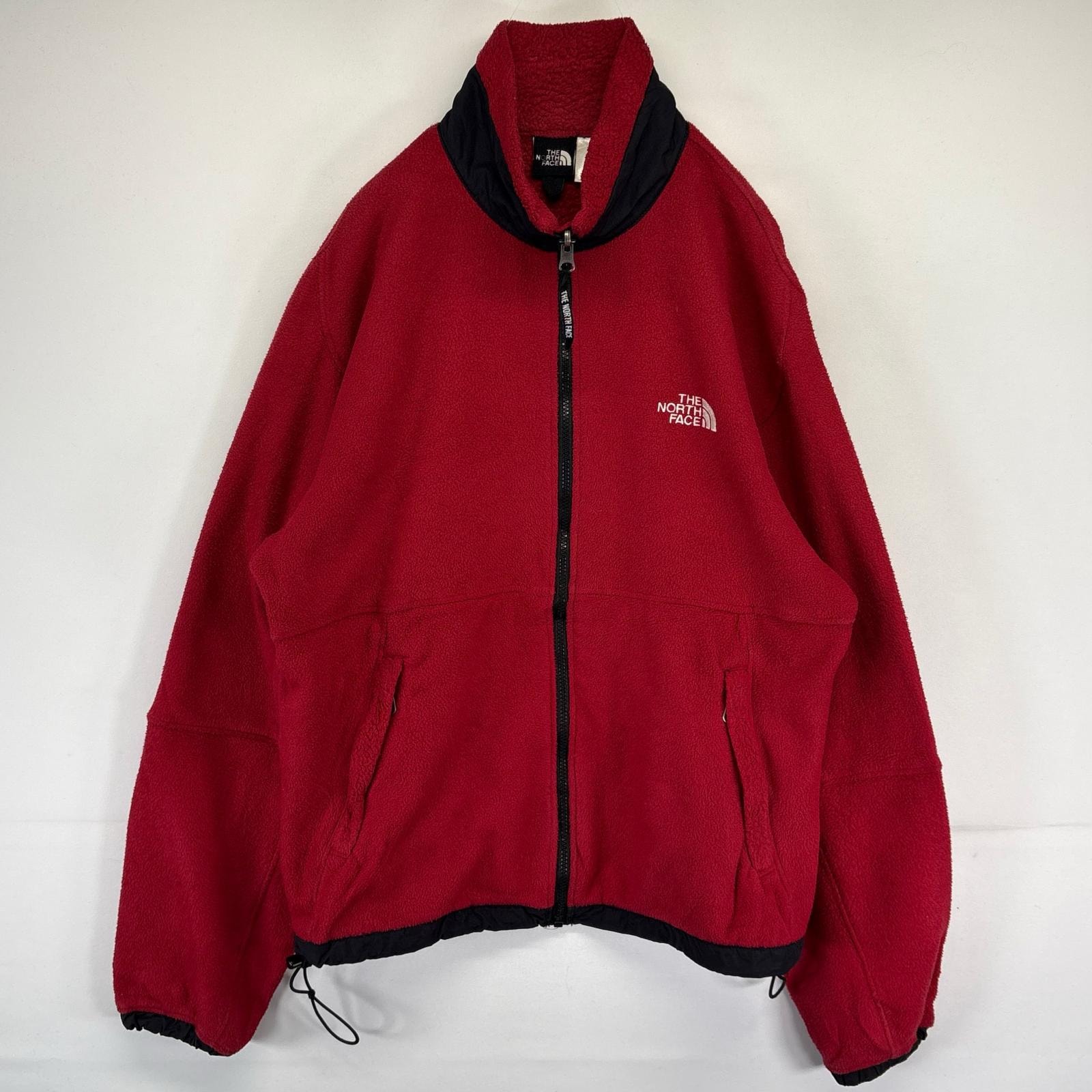 古着 ザ・ノースフェイス THE NORTH FACE フルジップフリースジャケット ワンポイントロゴ刺繍 アウトドア  レッド メンズ