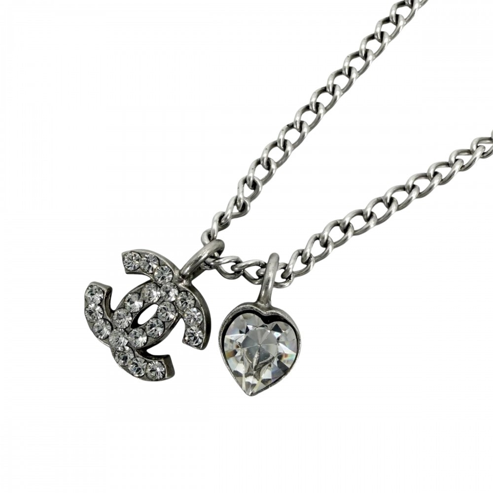 CHANEL シャネル ネックレス ハート ココマーク アクセサリー ラインストーン    08P シルバー レディース 約4.9g 2008年【中古品】