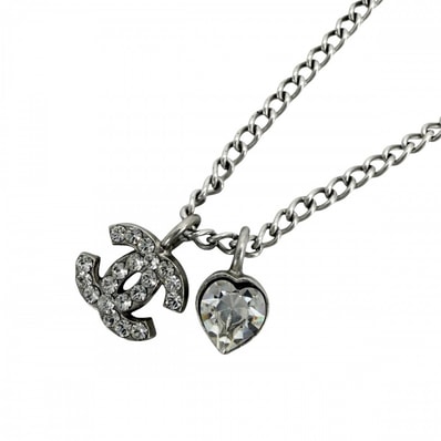 CHANEL シャネル ネックレス ハート ココマーク アクセサリー ラインストーン 08P シルバー レディース 約4.9g 2008年【中古品】