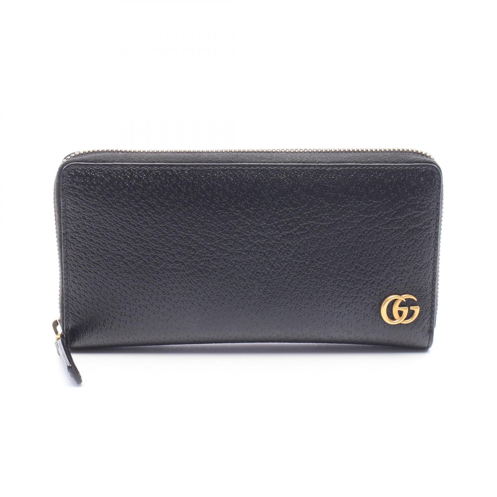 グッチ GUCCI GGマーモント ラウンド長財布 財布 レザー レディース ブラック系 428736 【中古】