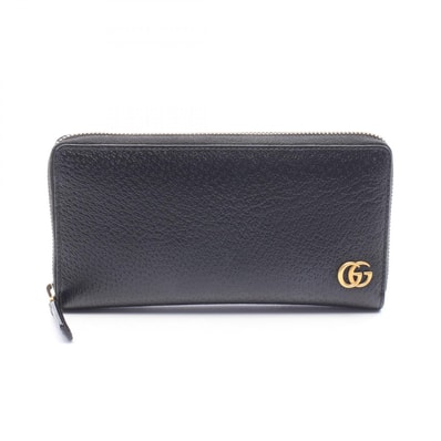 グッチ GUCCI GGマーモント ラウンド長財布 財布 レザー レディース ブラック系 428736 【中古】