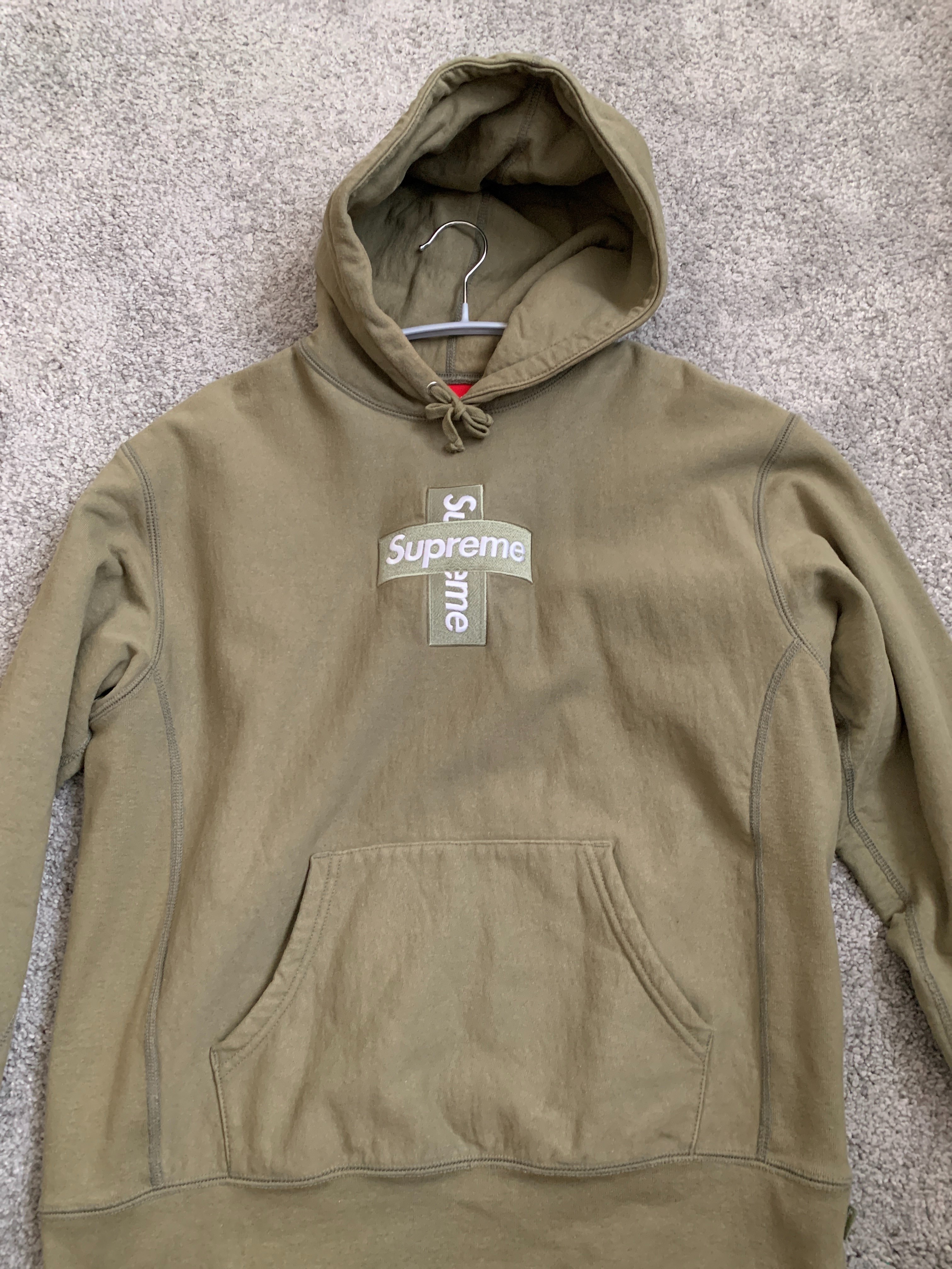 Supreme Cross Box Logo Hooded Sweatshirt "Light Olive"