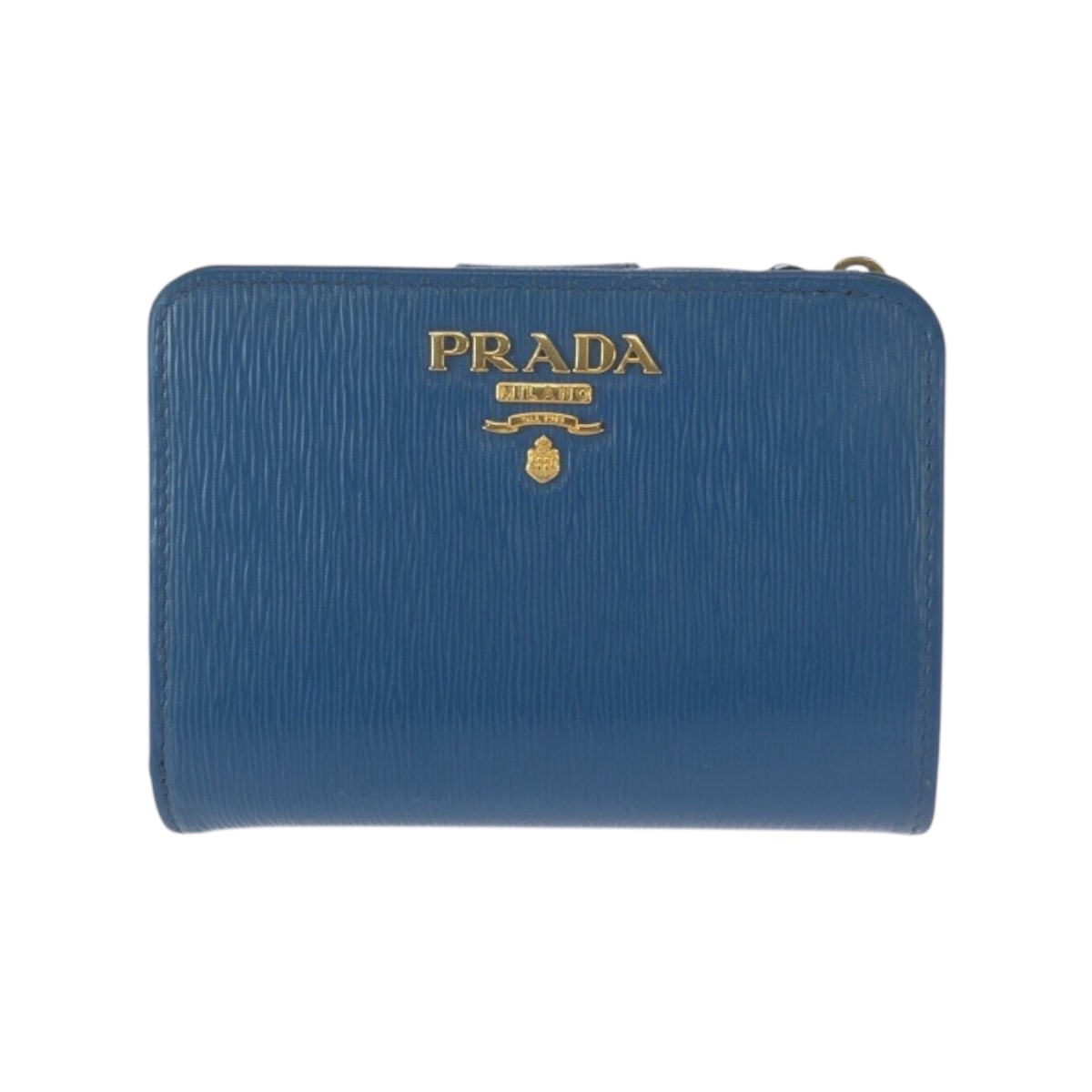 美品 PRADA プラダ ブルー ゴールド金具 レザー 折財布 コンパクトウォレット 男女兼用 600047 【中古】