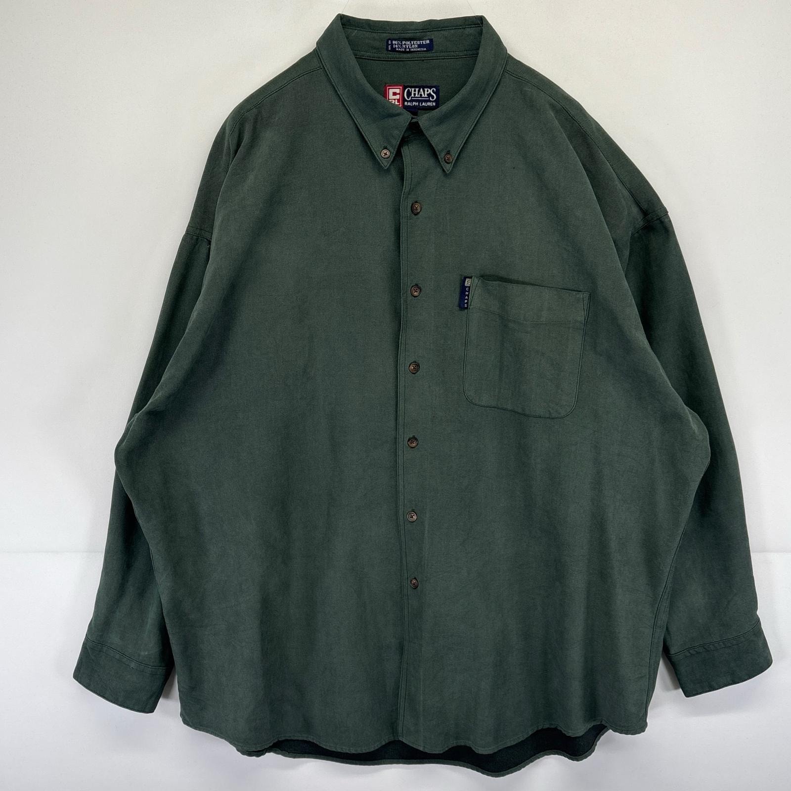 古着 90's/90年代 チャップスラルフローレン CHAPS RALPHLAUREN 長袖シャツ ポリエステルシャツ 大きいサイズ 厚手 ワンポイント 14041 グリーン系 メンズ