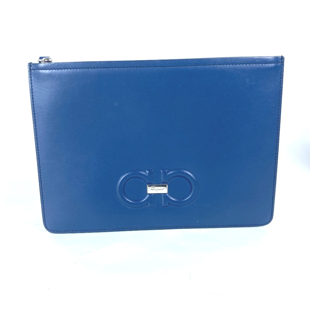 サルヴァトーレフェラガモ Salvatore Ferragamo ガンチーニ カバン ポーチ ストラップ付 クラッチバッグ レザー ブルー 美品