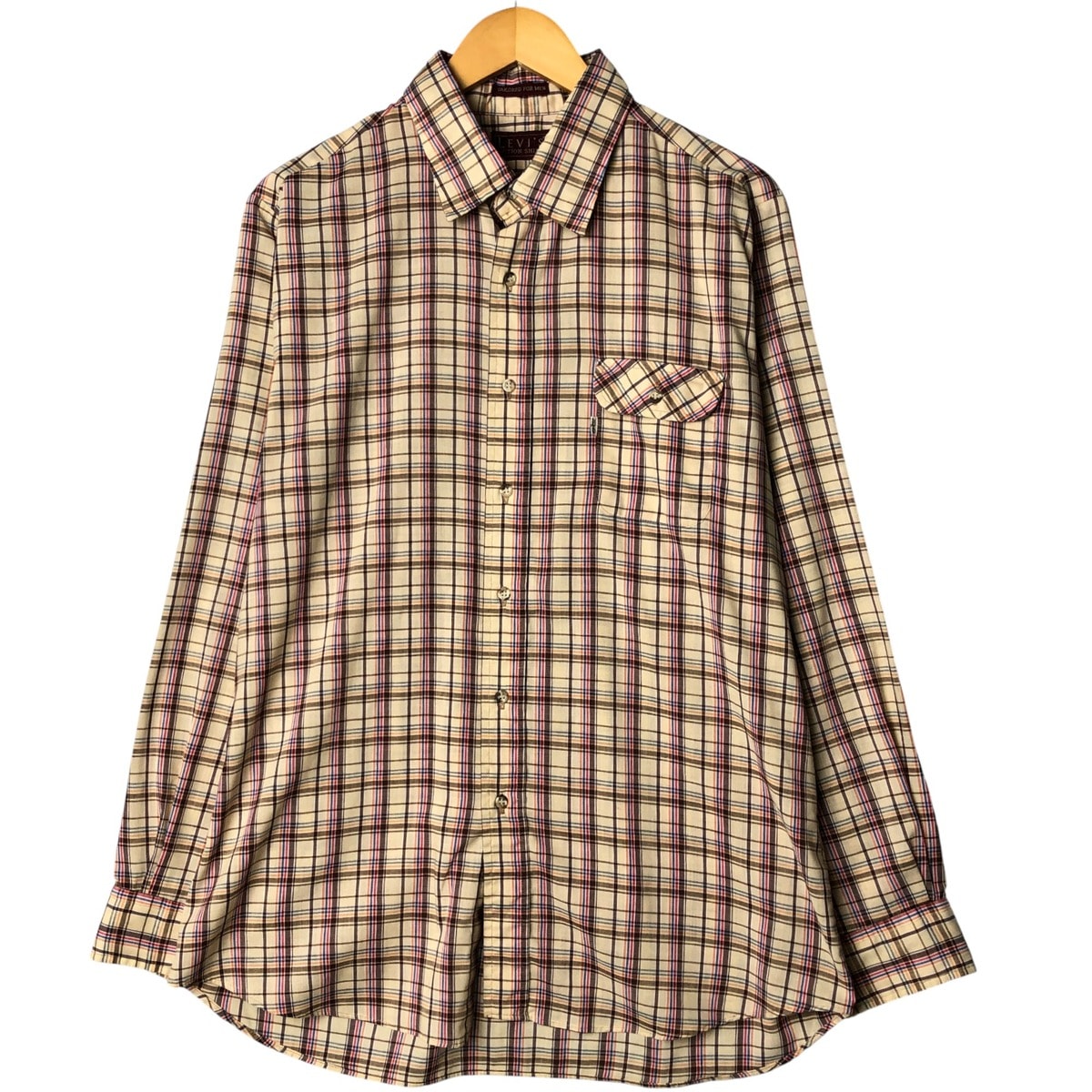 古着 リーバイス Levi's ACTION SHIRT チェック柄 長袖 ポリシャツ USA製 メンズXL相当/eaa584259