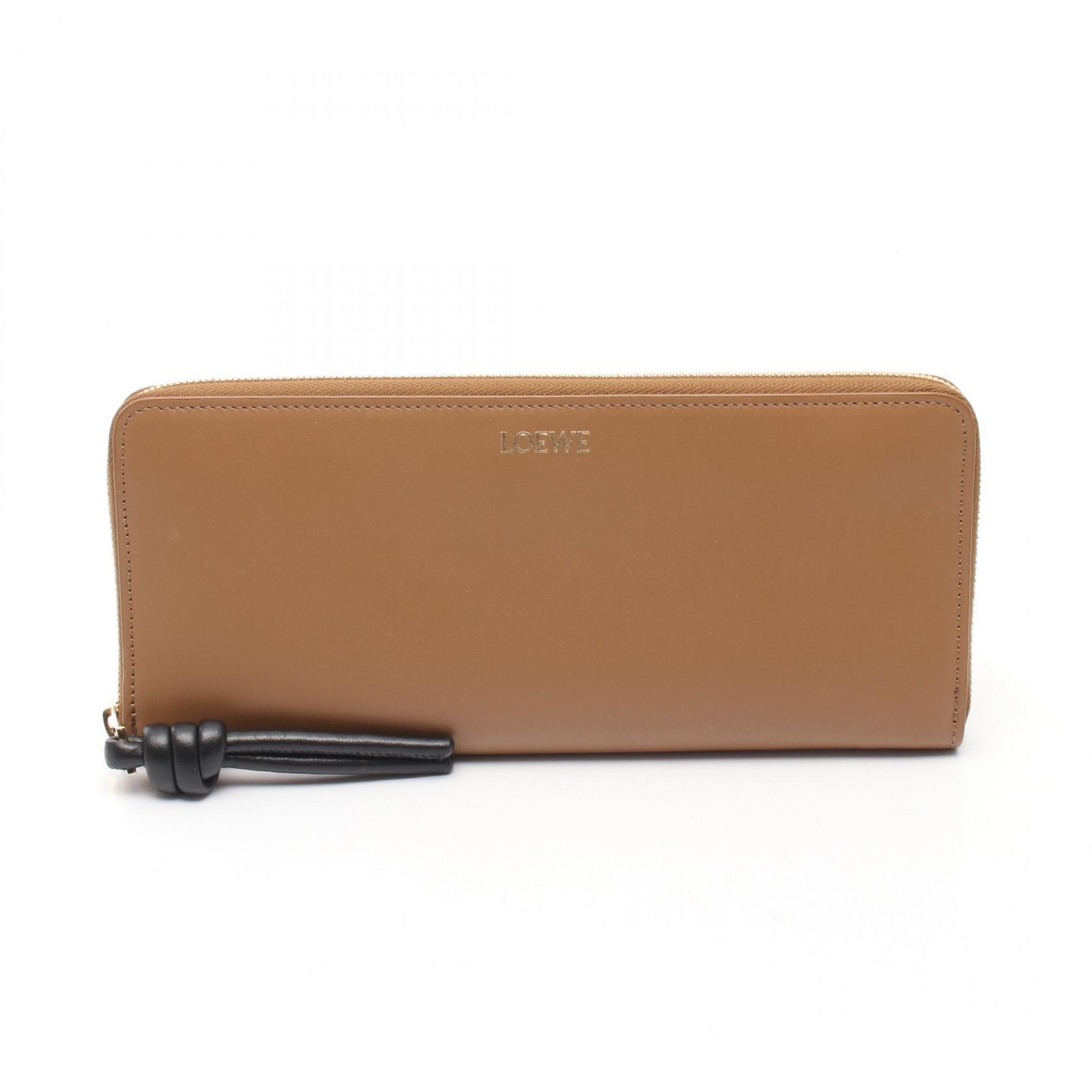 ロエベ LOEWE ノット ジップアラウンドウォレット ラウンド長財布 財布 レザー レディース ブラウン系 CEM1G39X01 【中古】